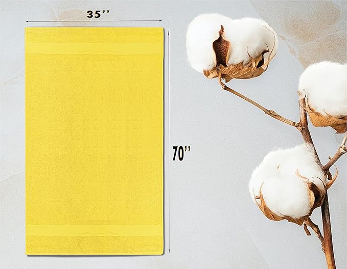 100% Cotton Luxury Bath Sheets - Pack of 2 (35" x 70") | Super Soft, Quick-Dry & Highly Absorbent Towels for Bathroom, Home, Spa & Gym (Yellow)