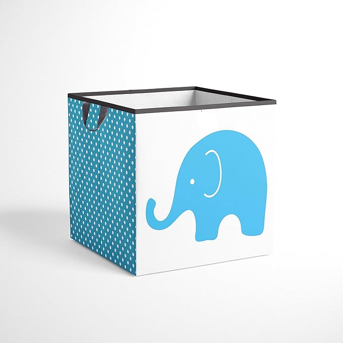Bacati - Small Storage Tote Elephants Aqua/Lime/Grey 10 X 10 X 10 inches