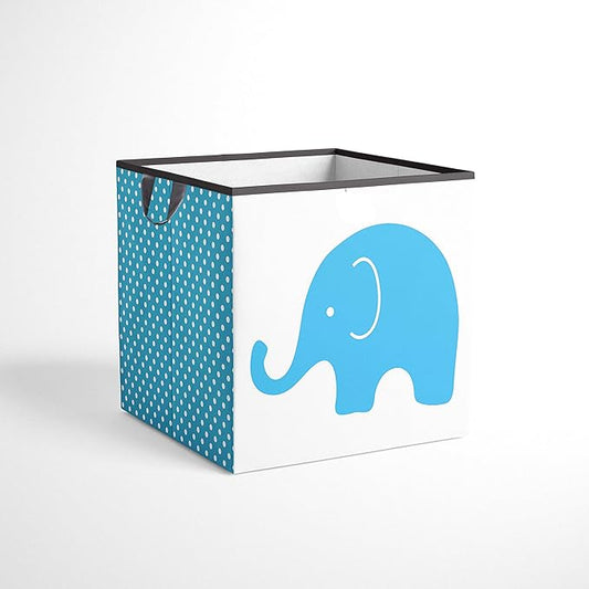Bacati - Small Storage Tote Elephants Aqua/Lime/Grey 10 X 10 X 10 inches