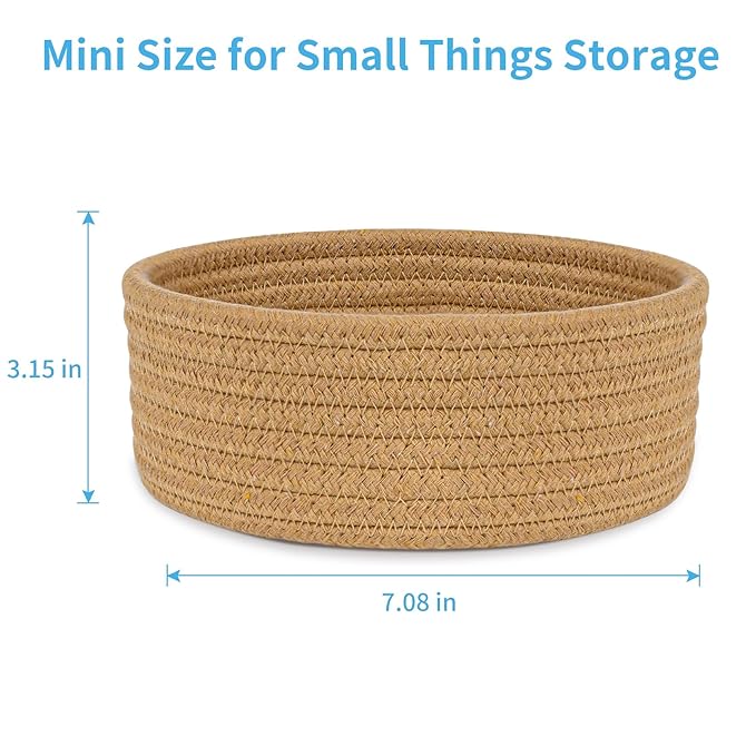 ABenkle 2 Pack Small Baskets, Cotton Rope Woven Basket, Cute Mini Tiny Storage Baskets, Decorative Boho Basket for Nursery Living Room Bedroom Shelf, Empty Gift Basket - Brown