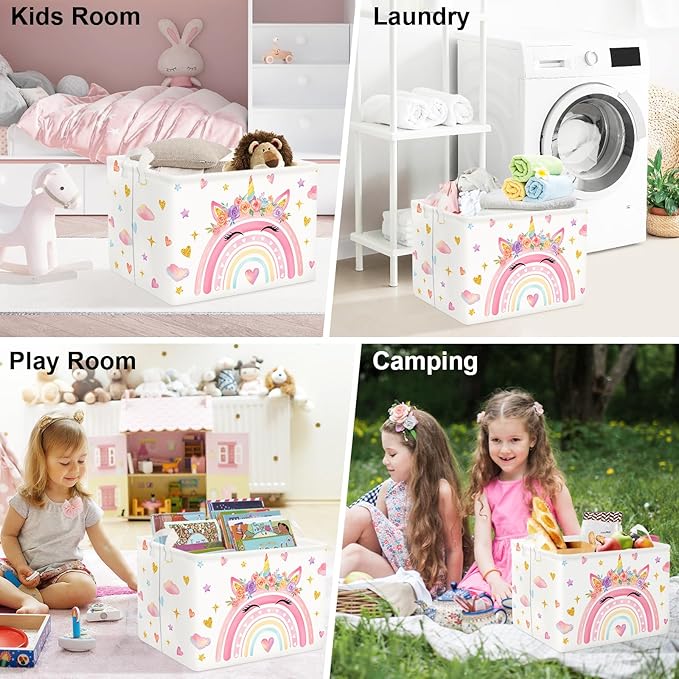 Clastyle Adorable Rainbow Laundry Basket Kids Clothes Book Storage Basket Gift Toy Box for Bedroom Decor,Unicorn,40x30x30 cm