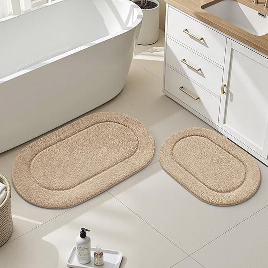 HOMEIDEAS Bathroom Rugs Sets 2 Piece, Soft Bathroom Mats and Absorbent Microfiber Machine Washable Bath Mats for Shower Room, Bathtub, Kitchen (20" x 32" + 16" x 24", Beige)