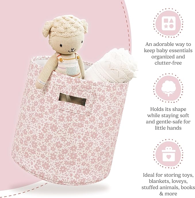 Sorrel + Fern Nursery Storage Basket (Antique Rose), Soft Collapsible Fabric Toy Bin, Magic Forest-Inspired Organizer for Playroom or Nursery, Gender-Neutral Decor, 13 × 13 Inches