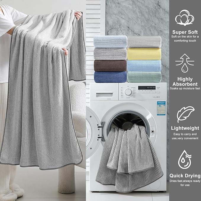 8-Piece Premium Towel Set for Bathroom|2 Oversized Large Bath Sheet,2 Hand Towels,4 Washcloths|Soft Cozy Highly Absorbent Fast Dry Microfiber Shower Towel Set for Hotel Bathroom Essentials,Grey