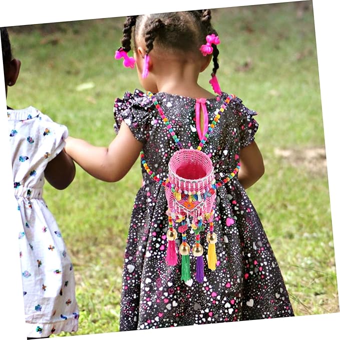 Boys and Girls Basket Weaving Tassel Backpack Ethnic Pack Basket Nursery Storage Boys and Girls