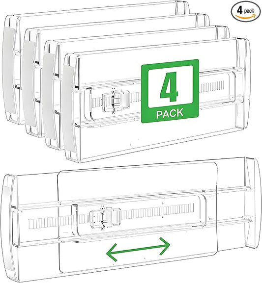 4 Pack Adjustable Drawer Dividers - 4" High Clear Expandable Dresser Organizers 10"-17" Length, Transparent Drawer Separators for Clothes, Underwear, Cosmetics & Kitchen Utensils Storage