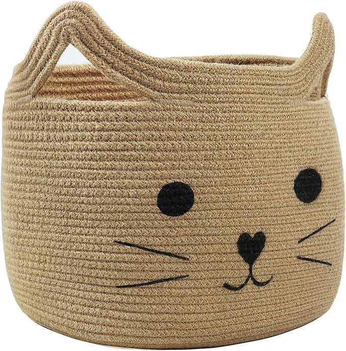 Large Woven Jute Rope Storage Basket, Baby Laundry Basket Organizer for Toys, Blanket, Clothes, Towels, Gifts | Pet Gift Baskets for Cat, Dog - 15.7" L×11.8" H