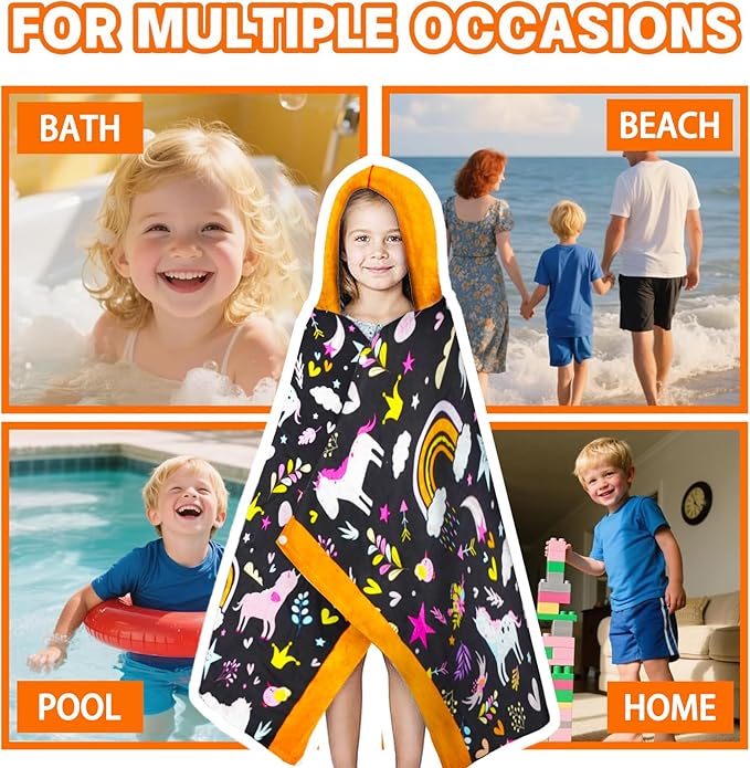 Hooded Towels for Kids - Ultra Soft 100% Cotton Toddler Hood Bath Towels/Pool Terry Towel Beach Poncho Wrap Absorbent Cute Bath & Swim Wrap for Boys & Girls 3-10 Years