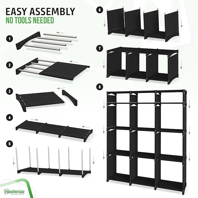 12 Cube Storage Organizer With Bins Included - Closet Storage With 12 Storage Bins - Easy To Assemble Storage Unit With Drawers - Closet Organization For Clothes, Bedroom, Nursery, & Toys (Black)