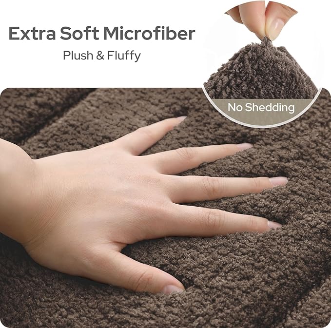 HOMEIDEAS Bathroom Rugs Sets 2 Piece, Extra Soft and Absorbent Microfiber Plush Bath Mat with Non Slip Backing(Brown)