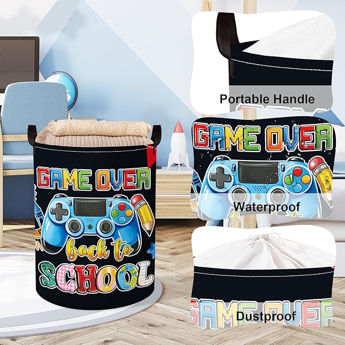 Clastyle Cool Game Storage Basket Kid Game Controller Clothes Laundry Hamper Collapsible Boy Toy Box for Nursery Palyroom,School Black,36 * 45 cm
