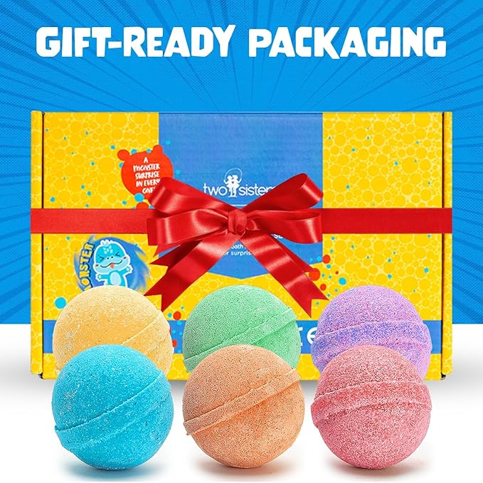 Poke Monster Bath Bombs for Kids with Surprise Inside (6 Pack) - Large Bubble Bath Bomb for Boys & Girls - Fruity Scent, Skin-Safe, USA Made, Children and Boys Valentines Gift by Two Sisters