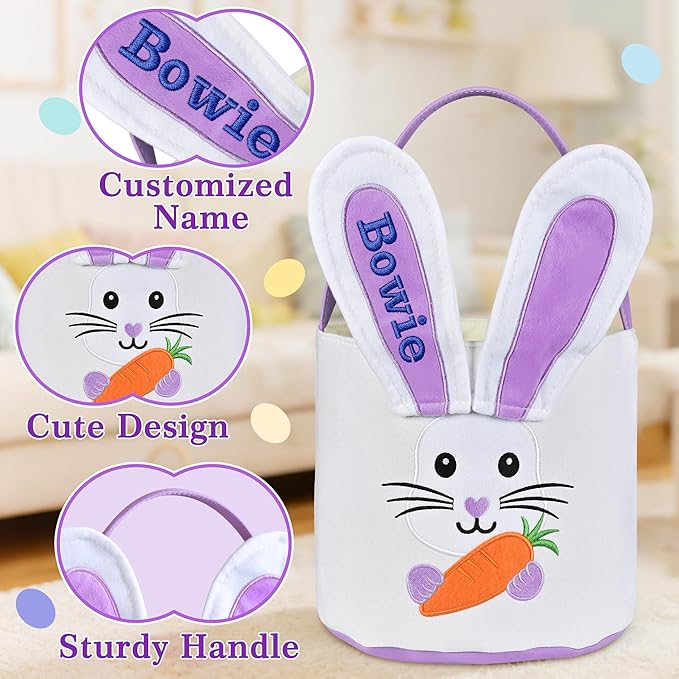 Easter Baskets for Kids - Touber Bunny Easter Basket | Gifts for Boys & Girls and Hunting Party Favor Supplies - Purple Ears