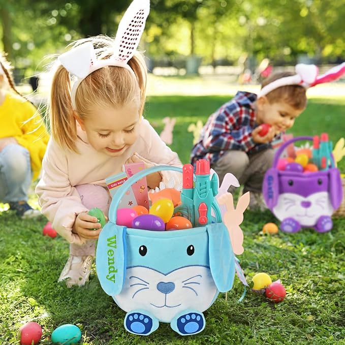 Personalized Easter Basket, PEMIRSAYO Easter Baskets for Kids Easter Bunny Baskets Custom Easter Basket Personalized Easter Gifts Toddler Easter Baskets Empty - Blue