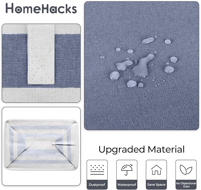 HomeHacks 2 Pack Large Laundry Baskets, Waterproof, Freestanding Laundry Hampers, Collapsible Clothes Hamper with Reinforced Handles in Laundry, College Dorm, Bathroom, Bedroom (Grey+Blue, 100Lx2)