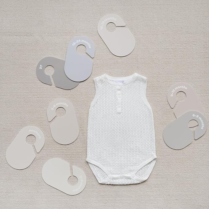 3 Sprouts Baby Closet Dividers Set of 8 - Baby Clothes Organizer Toddler Hanger, Double-Sided Size Labels - Nursery Organization for Baby Clothing Newborn Infant to 2T Boy & Girl - Gray & Beige
