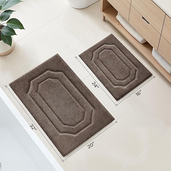 HOMEIDEAS Bathroom Rugs Sets 2 Piece, Extra Soft and Absorbent Microfiber Plush Bath Mat with Non Slip Backing(Brown)