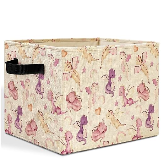 Cute Dragon Storage Bins Box with Handles, Dragon Nursery Decor, Purple Fantasy Dragons Laundry Basket Hamper Collapsible Clothes Toys Organizer for Kids Room Nursery Playroom