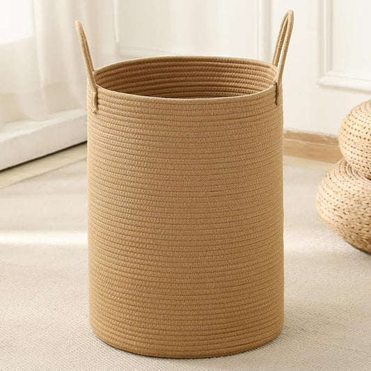 Woven Laundry Hamper Tall Rope Storage Basket for Blanket oys Dirty Clothes in Living Room Bathroom Bedroom (Jute Brown, 80L/21.3Gal)