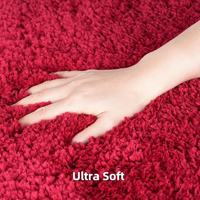3 Pieces Luxury Bathroom Rug Set with U-Shaped Toilet Rug, Non-Slip Rubber Bottom, Thick Microfiber Fluffy Plush, Water Absorption, Quick Dry, Ultra Soft, Bath Mats for Bathroom, Tub(Dark Red)
