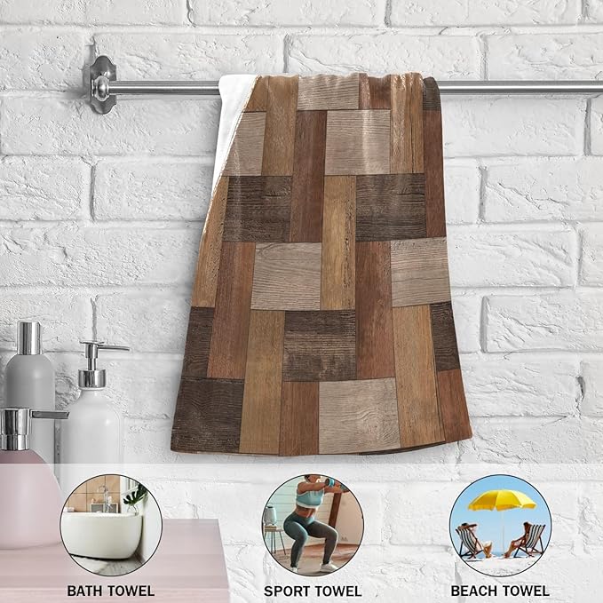 2 Pcs Rustic Brown Grey Barn Hand Towels for Bathroom,Soft Absorbent Decorative Rectangular Parquet Wooden Print Dish Towels for Kitchen,Quick Dry Bathroom Towels for Bath,Face,Shower 14"x28"