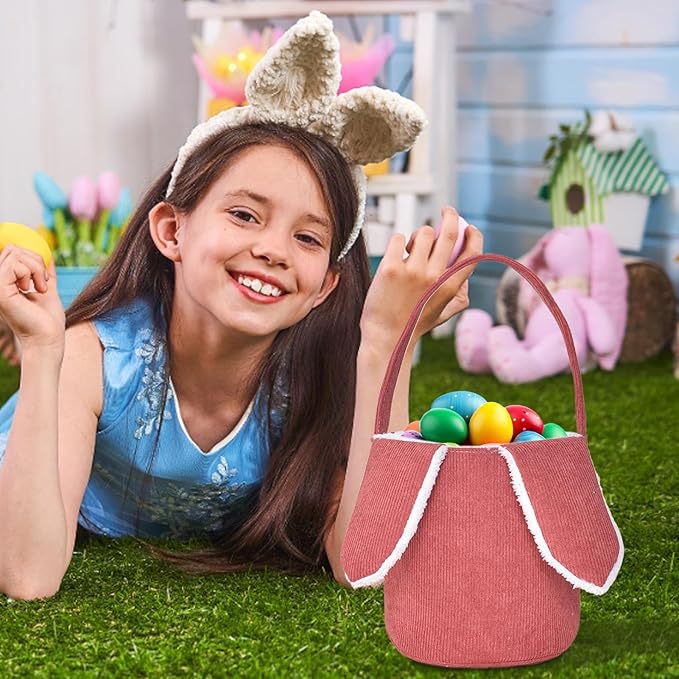 Bunny Egg Hunt Easter Bucket Plush | Easter Bucket Bags With Rabbit Ears,Bunny Ears Baskets For Kids,Easter Bunny Basket,Candy Storage Decorations With Rabbit Ears For Boys Girls