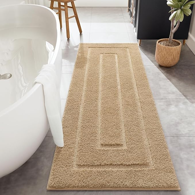 HOMORE Bathroom Runner Rug 24x60 Inch Beige Long Bathroom Runners Rugs, Soft and Absorbent Microfiber Non Slip Washable Bath Rug, Plush Bath Rugs Mat for Shower Floor