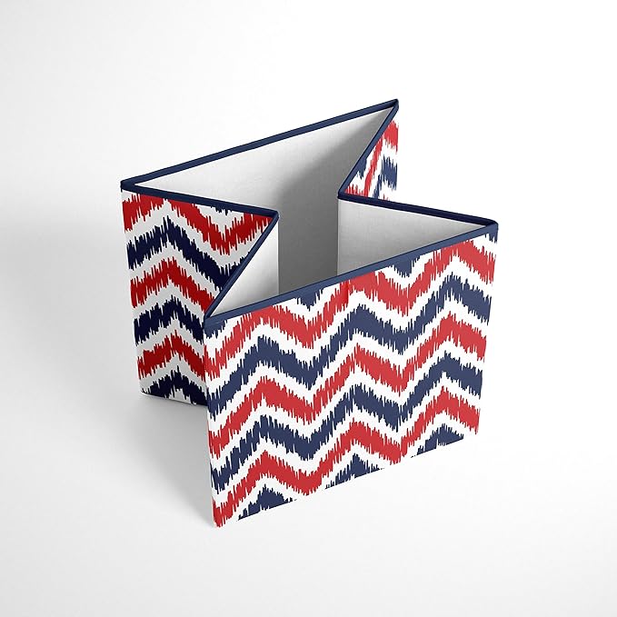 Bacati - Small Storage Tote Mix N Match Ikat Chevron/Dots Navy/Red 10 x 10 x 10 inches
