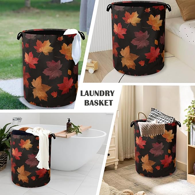 Maple Leaves Laundry Basket,Autumn Foldable Oxford Cloth Tote Bag Laundry Hamper Clothes Storage Bucket Organizer for Bedroom Laundry Storage Dormitories 16" x 20.8"