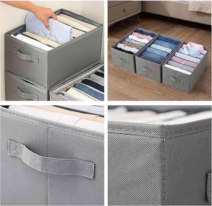 Nicunom 6 Pack Wardrobe Clothes Organizer, 6 Grids Large Clothes Closet Organizer and Storage, Divided Clothing Storage Boxes Bins Closet Drawer Organizer for Jeans T-shirt Pants Sweater