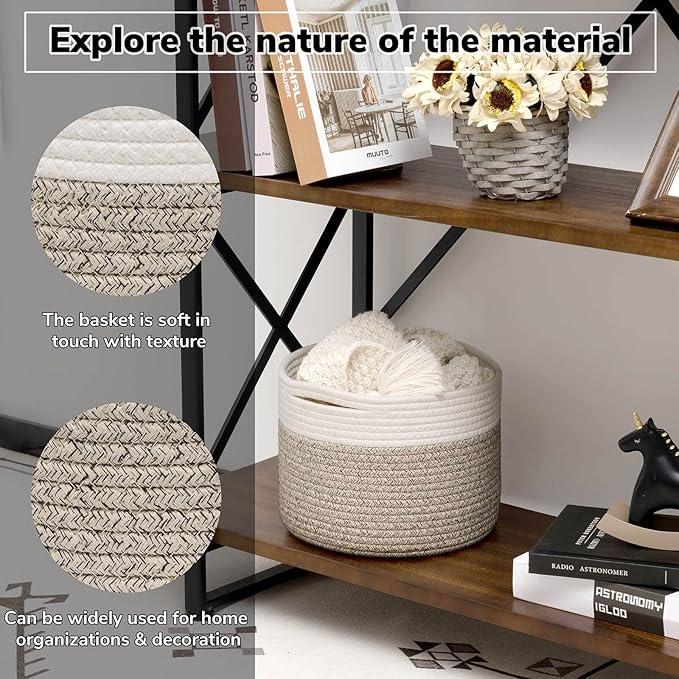 INDRESSME Mini Woven Storage Basket, 9.4 x 7.1 inches, Mini Round Rope Baskets with Handles, Dog Toy Storage, Mini Laundry Baskets for Organizing, Mini Toy Basket for Gifts Empty
