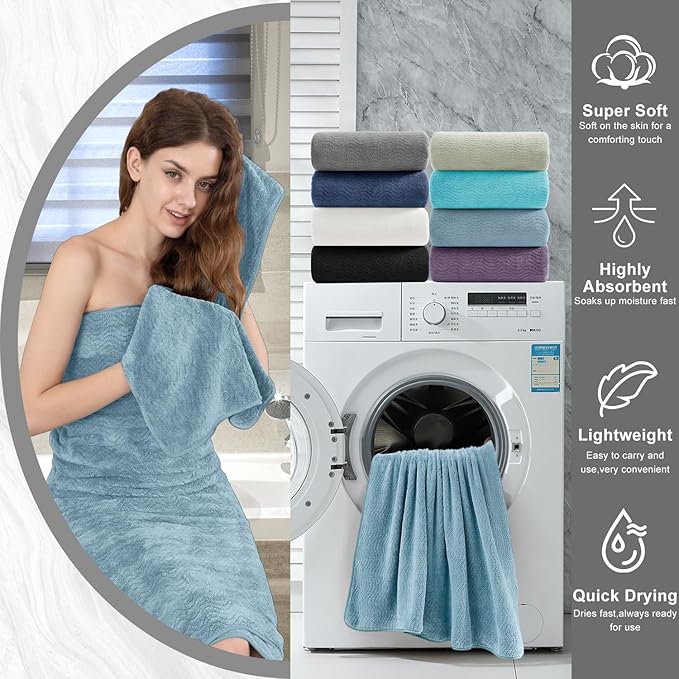 8 Piece Bath Towel Set |2 Oversized Large Bath Sheet,2 Hand Towels,4 Washcloths| Ultra Soft Bath Towel Set for Bathroom Hotel Gym Spa,Highly Absorbent Quick Dry Bathroom Towel Collections,Turquoise