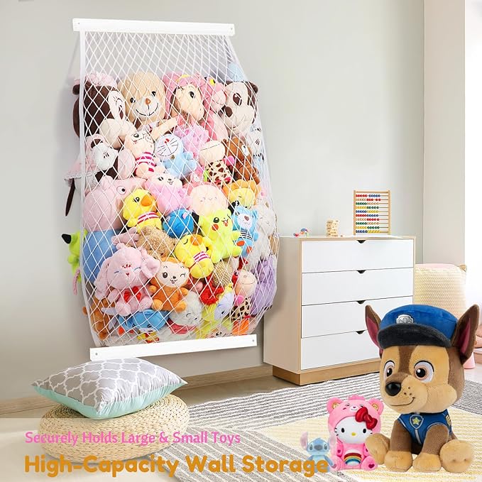 Stuffed Animal Storage Holder, Elastic Stuffed Animal Net,Door/ Wall Mount Length Adjustable Hanging Stuffed Animal Organizer, Plushie Net For Nursery Play Room-White Boards Patent