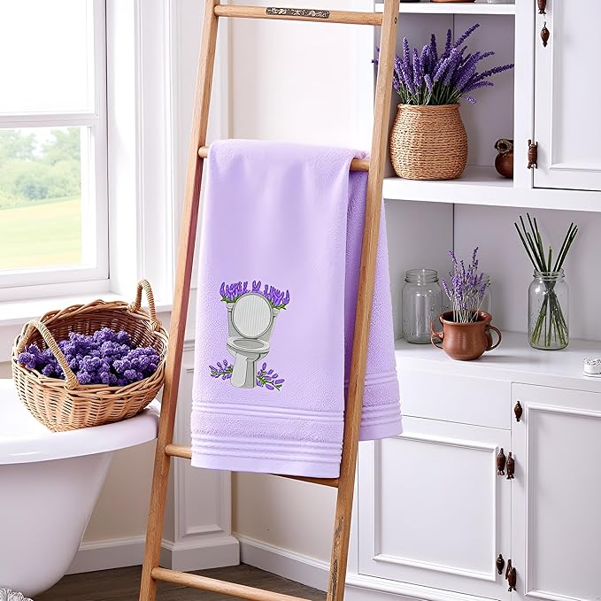 2pcs Purple lavender Hand Towels for Bathroom Decorative Towels Set 100% Cotton cute Embroidered Spring summer floral bath towels dish kitchen towels Farmhouse Bathroom Decor Gift(Purple lavender)