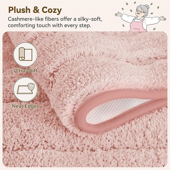 GRANNY SAYS Pink Bathroom Rugs Non Slip Washable, 16x 24, Soft Bath Mats for Bath, Microfiber Shag Rug, Absorbent Bath Floor Mat, Small Bathroom Rug for Shower, Tub, Bedroom