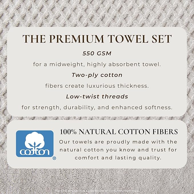 Great Bay Home Hand Towels - 100% Cotton 6 Pack 26x16 Hand Towel Set - Absorbent, Durable, Quick-Dry Towels for Bathroom (Light Gray)