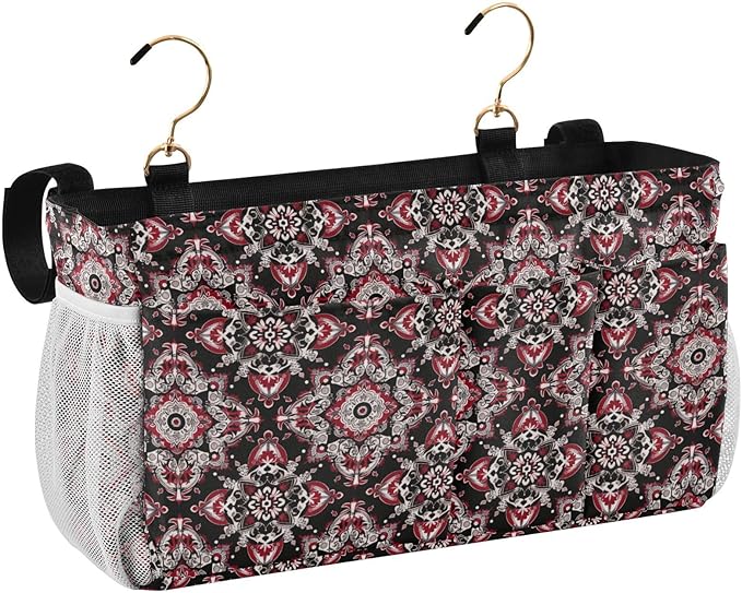 Paisley Cowboy Print Red Black Bedside Hanging Storage Basket Hanging Bag For Baby Bed for Glasses,Books,Mobile Phones,Keys