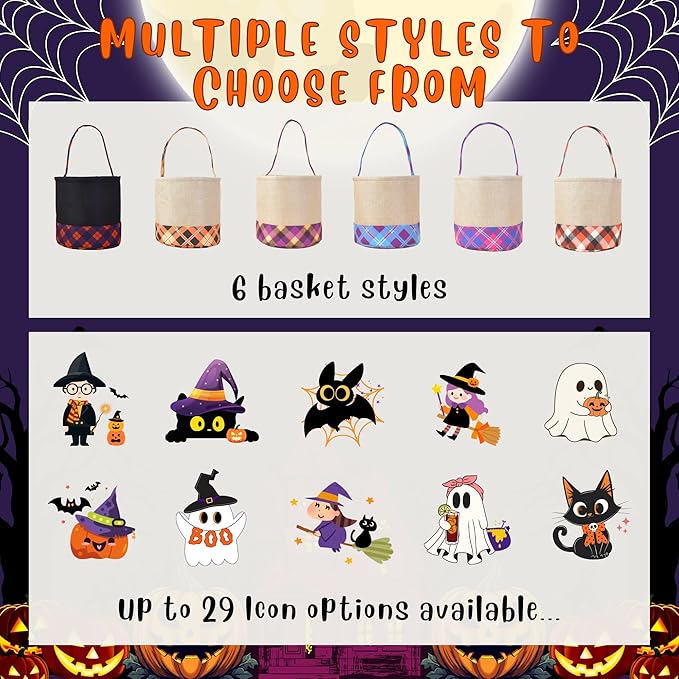 Kids Personalized Halloween Basket, Custom Name Trick or Treat Bag, Plaid Halloween Tote Bag, Pumpkin Candy Bucket for Toddlers, Boo Basket Gifts,Costume Accessory