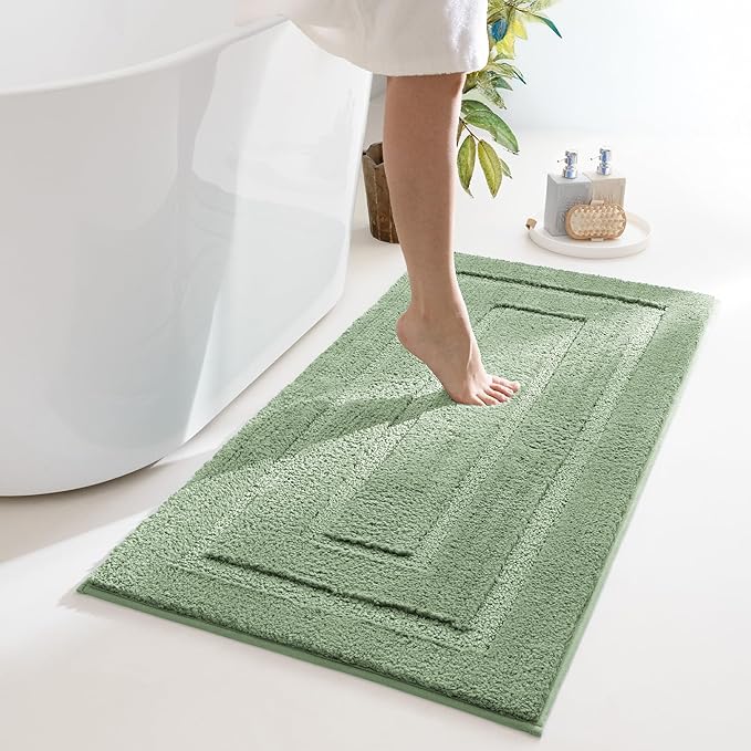 GRANNY SAYS Sage Green Bathroom Rugs Non Slip, 48" x 24", Small Bathroom Rugs Washable，Bath Rugs for Bath，Bath Mats for Bath Floor, Microfiber Bath Mat for Tub, Absorbent Shower Rug