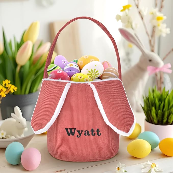 Easter Basket, Touber Easter Bunny Basket, Personalized Easter Baskets for Kids, Easter Gifts Basket for Girls Baby Children - Bunny Ear Red