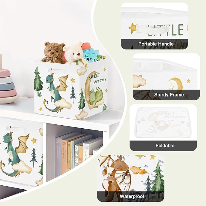 Clastyle 3 pcs Dinosaur Cube Storage Unit Boxes Volcano Kallax Box for Shelves Parents Storage Baskets for Book Clothes Toy Organizer, Dragon, 11.8x11.8x11.8 in