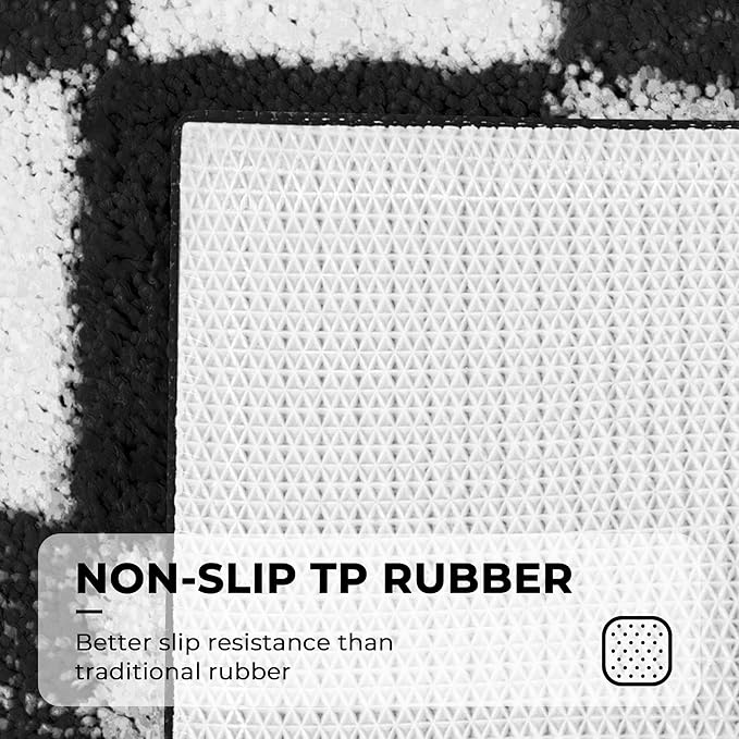 GRANNY SAYS Checkered Black Bathroom Rugs, 48" x 24", Non-Slip Bath Mats for Bathroom, Plush Shag Absorbent Microfiber Ultra Soft Bath Mat, Cute Washable Rug for Tub, Shower, Bedroom