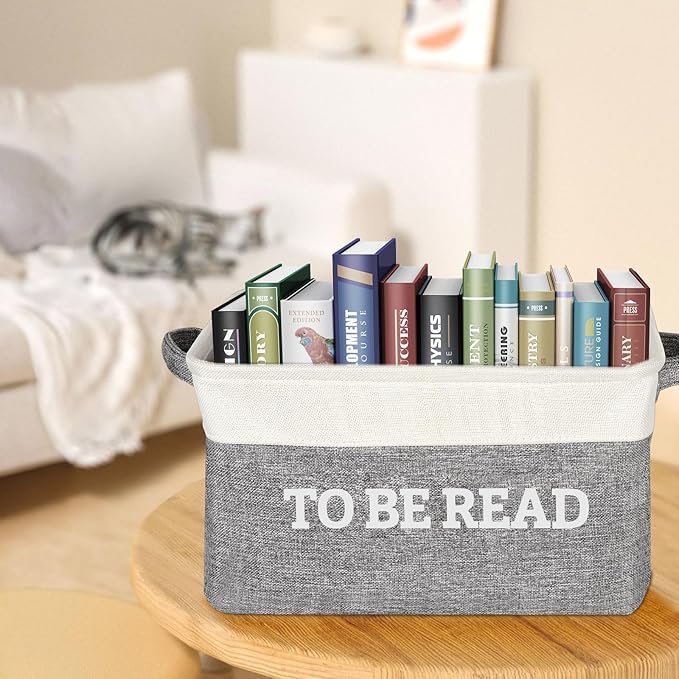 Lukeline Book Storage Basket for Book Lover Gifts, 15.5 x 11.6 x 9.4 Large Book Storage Bins, Book Accessories for Reading Lovers, To Be Read Book Storage Basket for Home Shelves Classroom