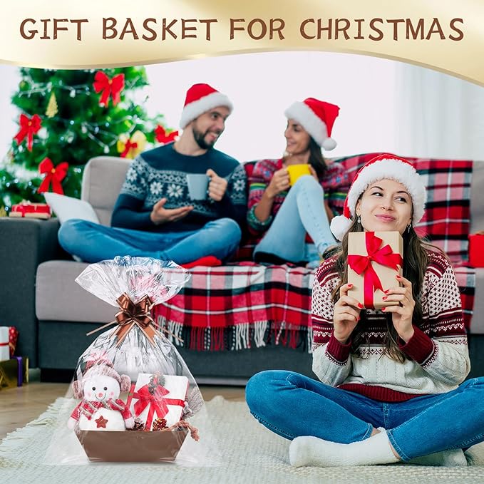 6PACK Baskets for Gifts Empty, 10x12”Thick Brown Gift Basket with Handles 6 Bows 6 Bags Empty Gift Baskets for Christmas Thanksgiving Wedding Birthday Party Wrapping Gift