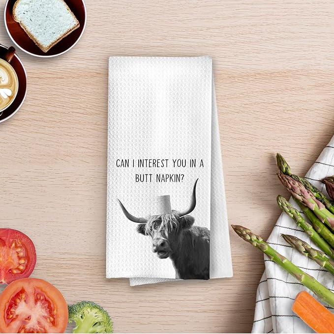 Highland Cow Bathroom Towels - Funny Farmhouse Cow Decorative Waffle Weave Hand Towels, Western Bathroom Towel, 16×24 Inches