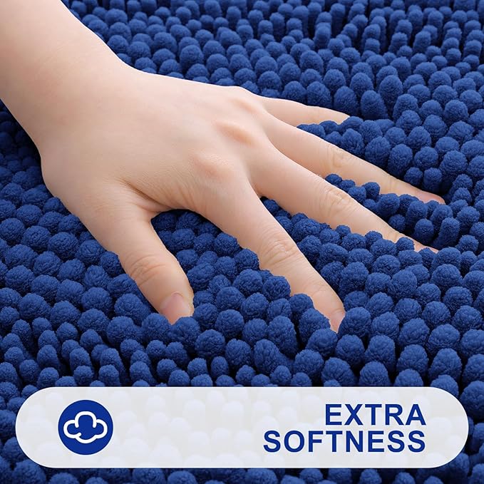 Grandaily Chenille Striped Bathroom Rugs 30x20, Extra Thick and Absorbent Bath Mats, Non-Slip Soft Plush Shaggy Shower Carpet, Machine Wash Dry, Bath Rug for Bathroom, (Medium, Cobalt Blue)