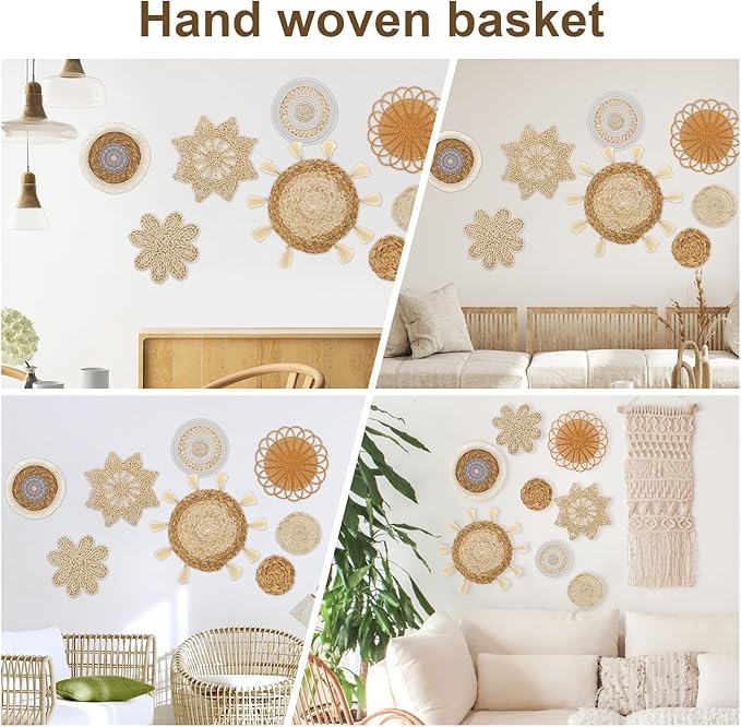 US 8 Pcs Wall Basket Decor Hanging Woven Basket Wall Decor Multipurpose Wall Basket Decor Set Decorative Basket Wall Decor Set for Home Living Room Bedroom Nursery(8,Colour)