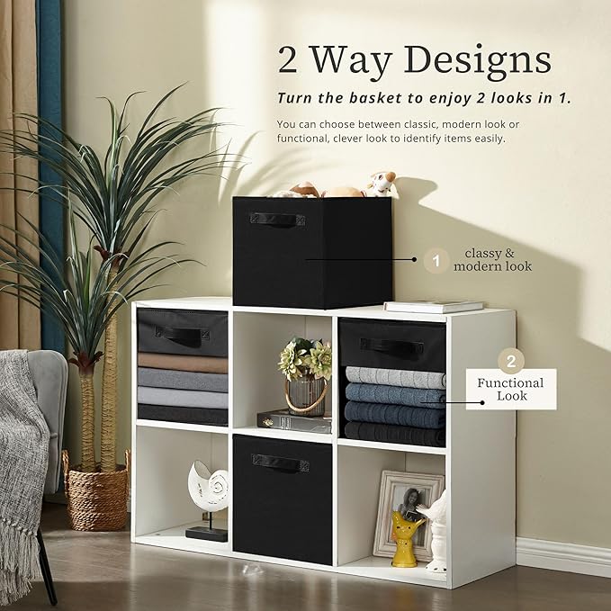 DECOMOMO Kallax Storage Cubes, 13x13x15 Storage Cube Bins with Window, Baskets for Organizing Shelves (Kallax / 4pcs, Black)
