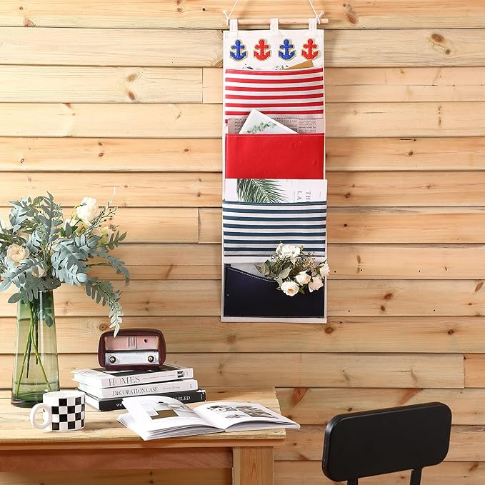 Fish Extender Cruise Gift Hanging Organizer with 4 Pockets and Iron on Anchor Patch Cabin Door Storage Bag 2026 Fe for Cruise Essentials Exchange Gift Pixie Dusting(Red, Blue)