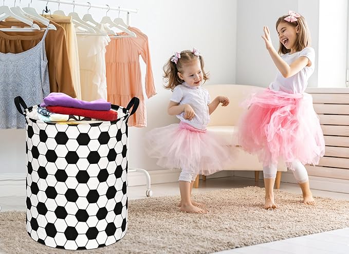 19.7 Inch Round Laundry Clothes Hamper Laundry Basket with Handles,Storage Organizer Bins Laundry Gift Basket for Room, Bedroom Decor (Football)